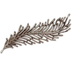 Trifari Silver Tone Modernist Feather Pine Tree Branch Leaf Brooch, Signed K698